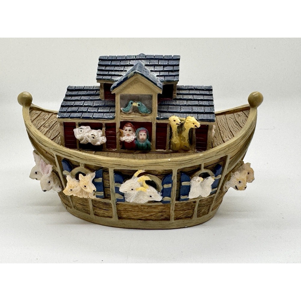 Vintage Noahs Ark Promise Box Figurine Resin Religious Trinket Box Decor KJV